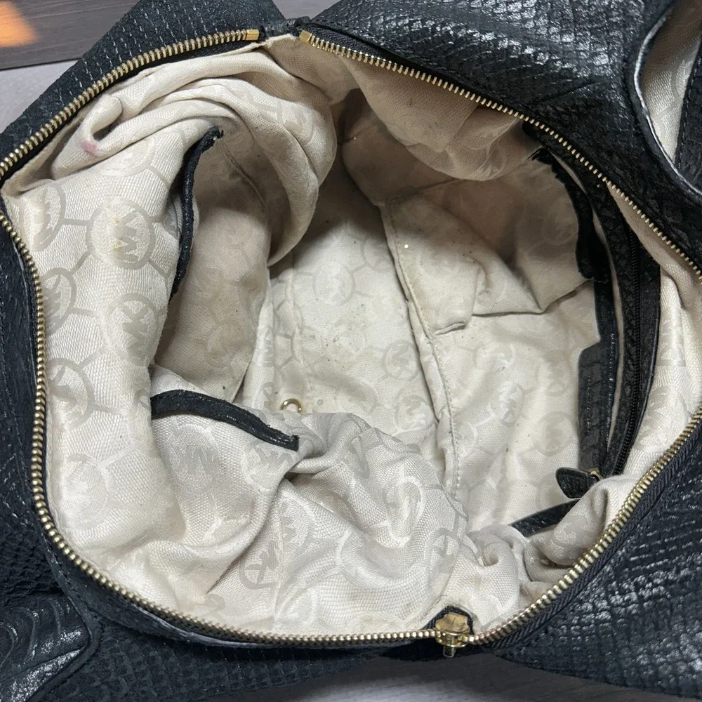Michael Kors Black Snakeskin Embossed Leather Hobo Shoulder‎ Bag Purse Genuine